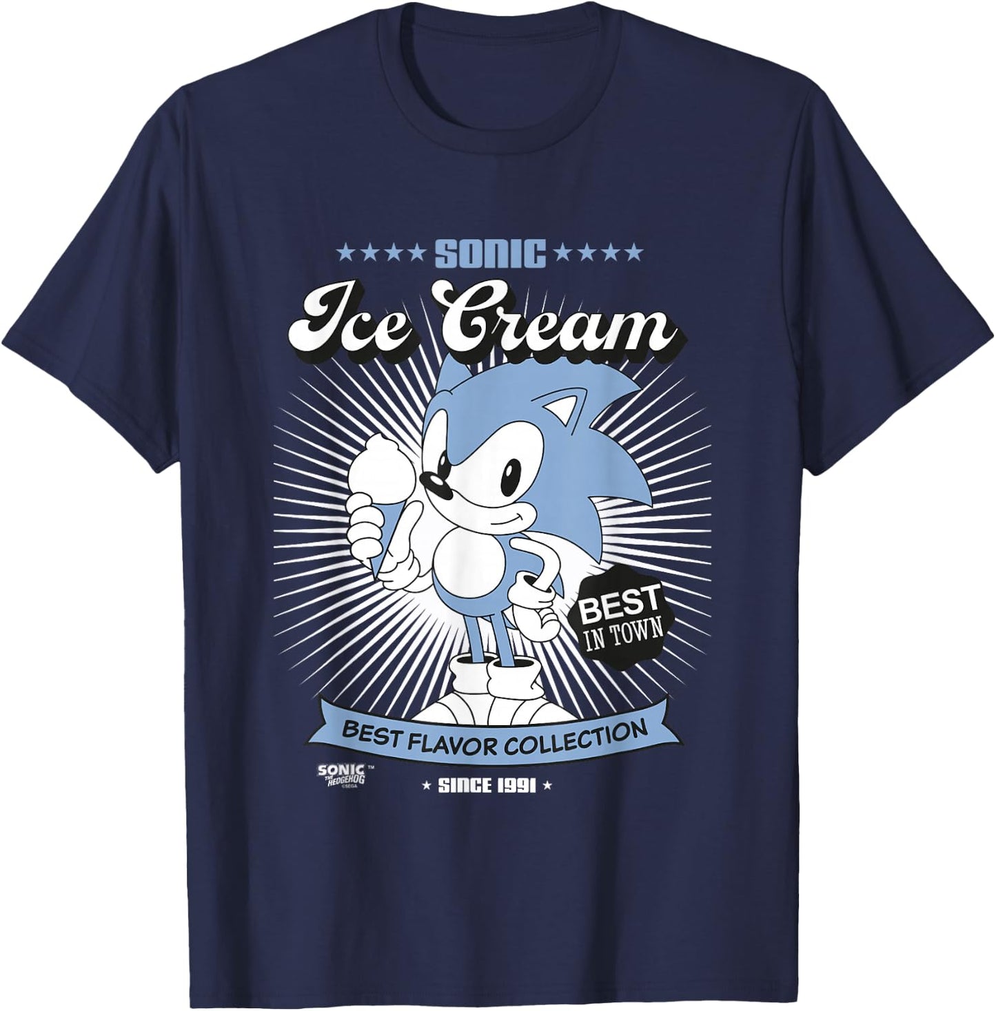 Sonic The Hedgehog Sonic Ice Cream Best in Town Vintage T-Shirt - T-Shirt | Navy