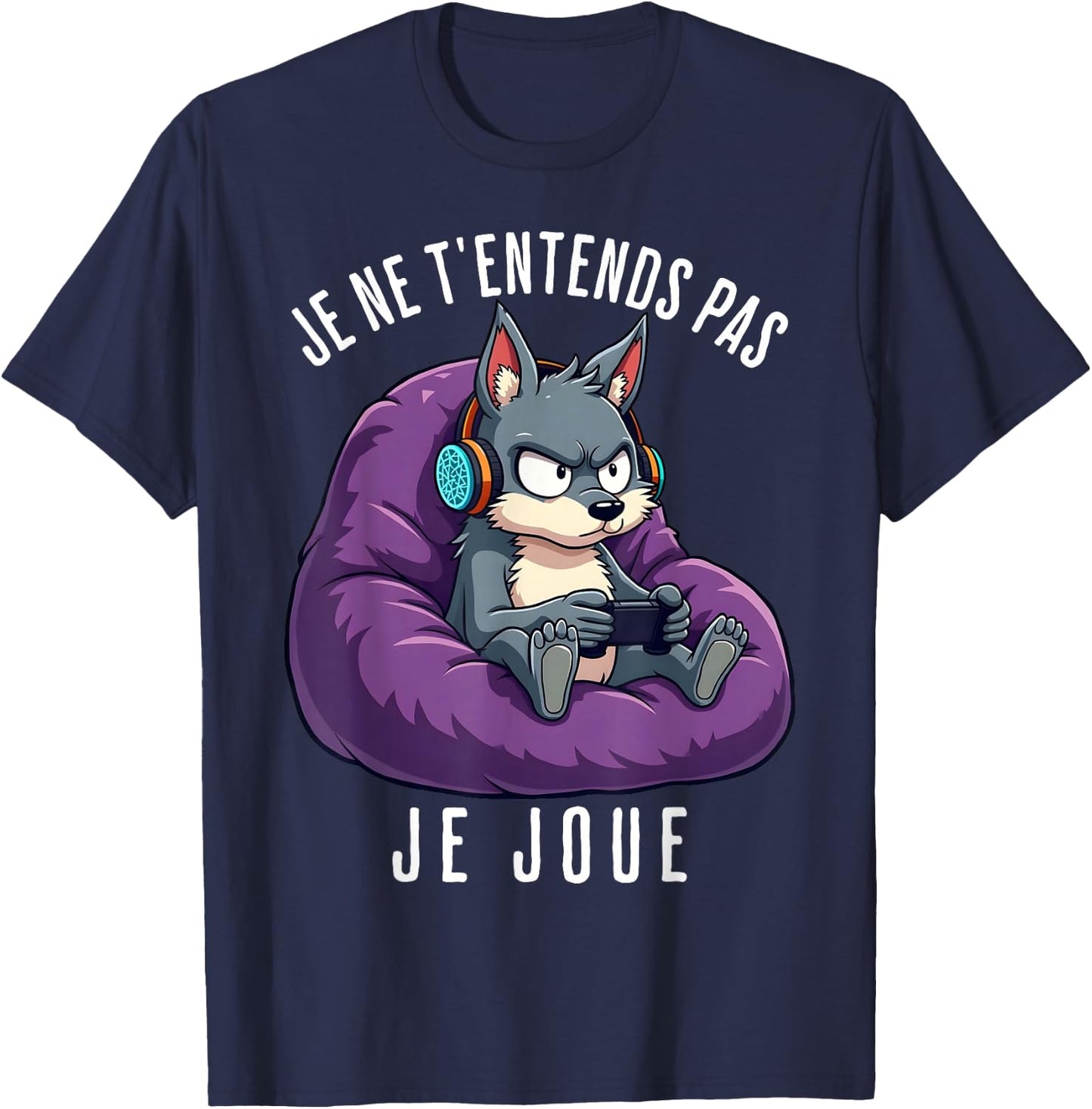 Funny Wolf Gamer Funny Man Boy , Black, S T-Shirt - T-Shirt | Navy
