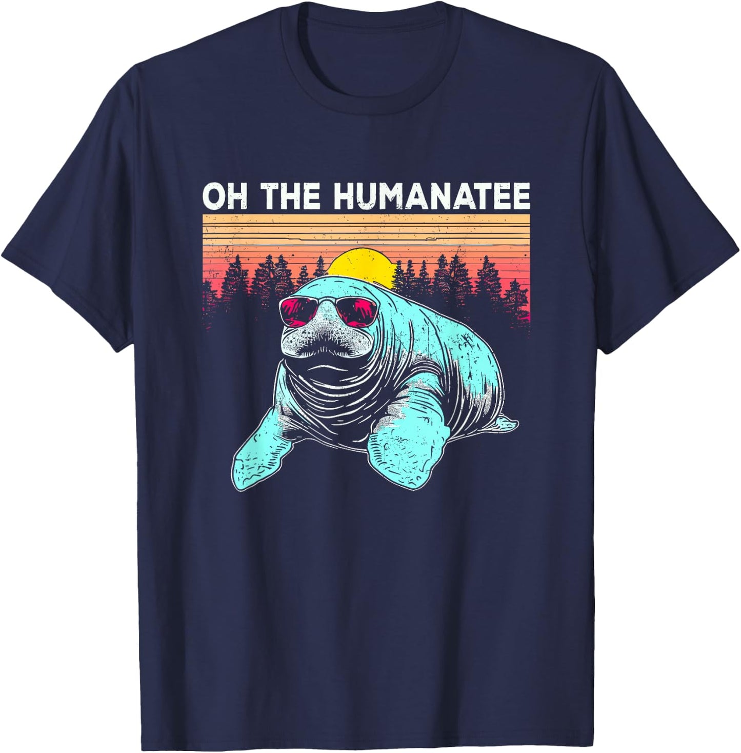 Oh The Hu-Manatee - Funny Vintage Manatee Pun Sea Cow Lover T-Shirt - T-Shirt | Navy