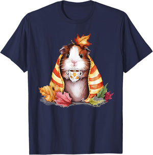 Autumn Guinea Pig In A Blanket Fall Coffee Cup Fall Vibes T-Shirt - T-Shirt | Navy