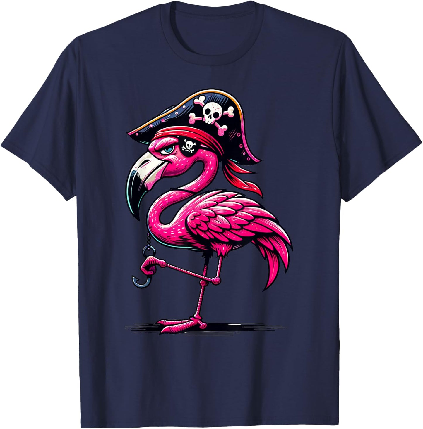 Pirate Pink Flamingo Halloween Party - Jolly Roger T-Shirt - T-Shirt | Navy