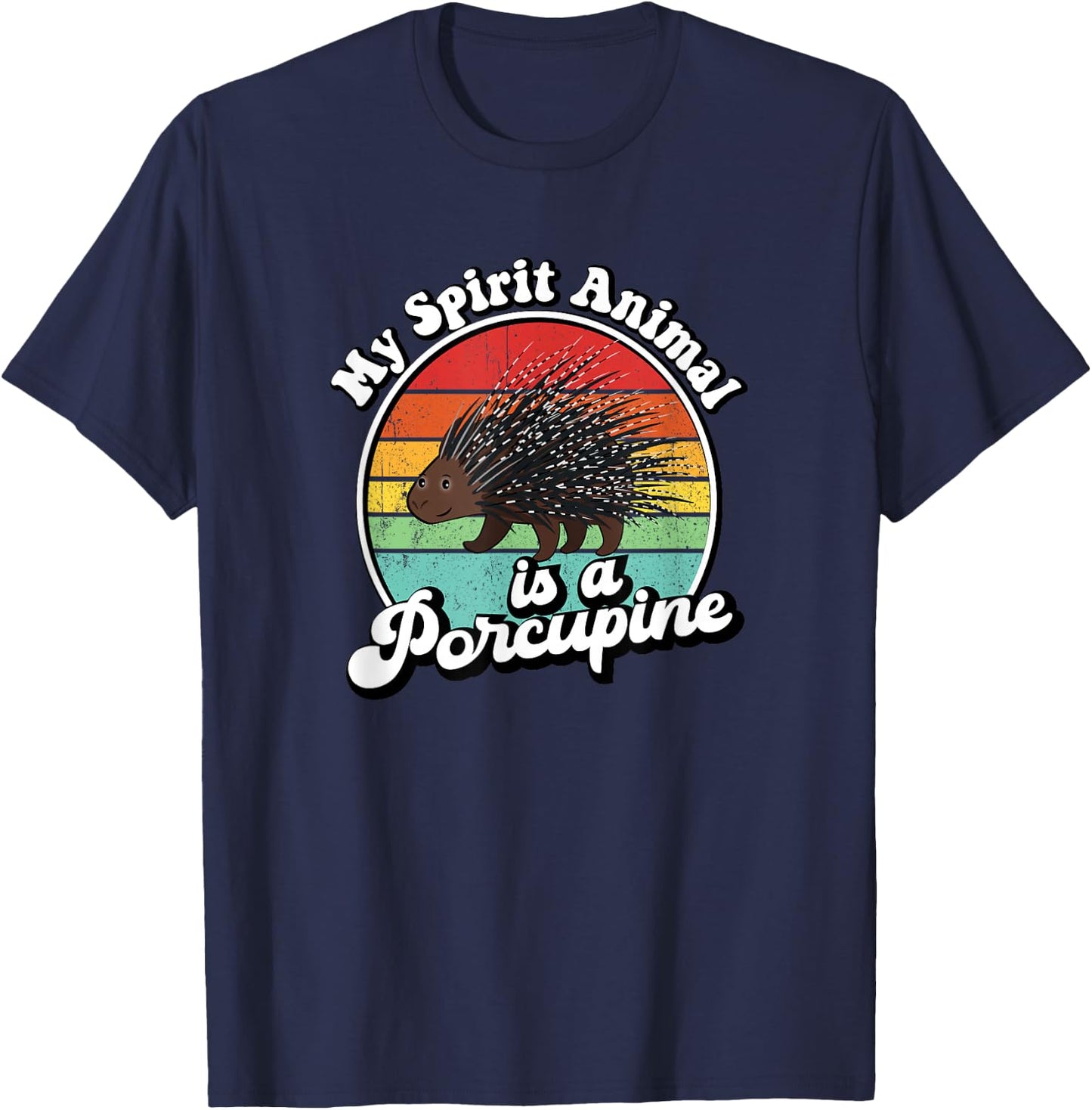 Funny Vintage Retro Spirit Animal Porcupine Lover T-Shirt - T-Shirt | Navy