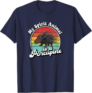 Funny Vintage Retro Spirit Animal Porcupine Lover T-Shirt - T-Shirt | Navy