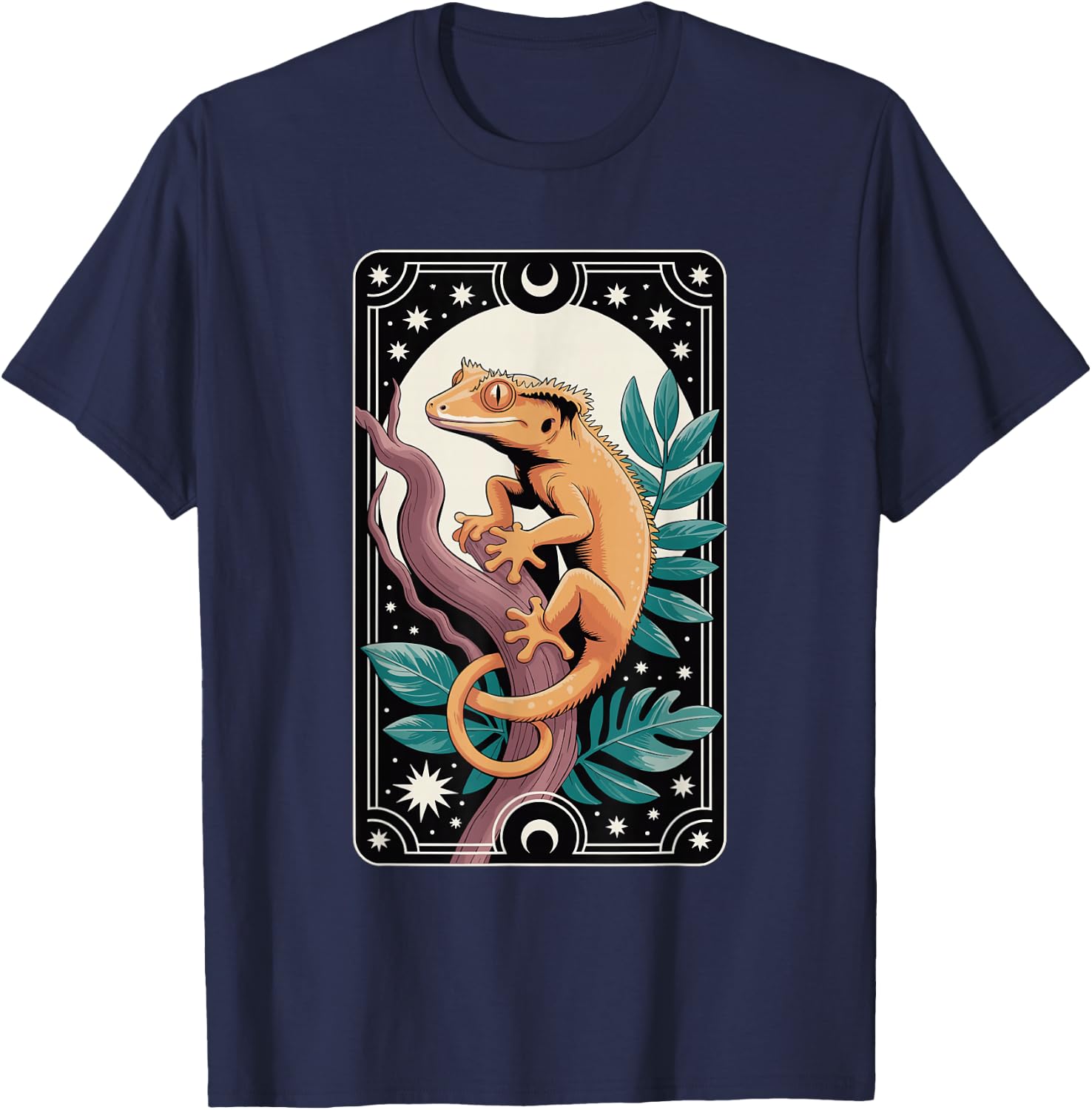 Crested Gecko Tarot Card Mystic Reptile Design T-Shirt - T-Shirt | Navy