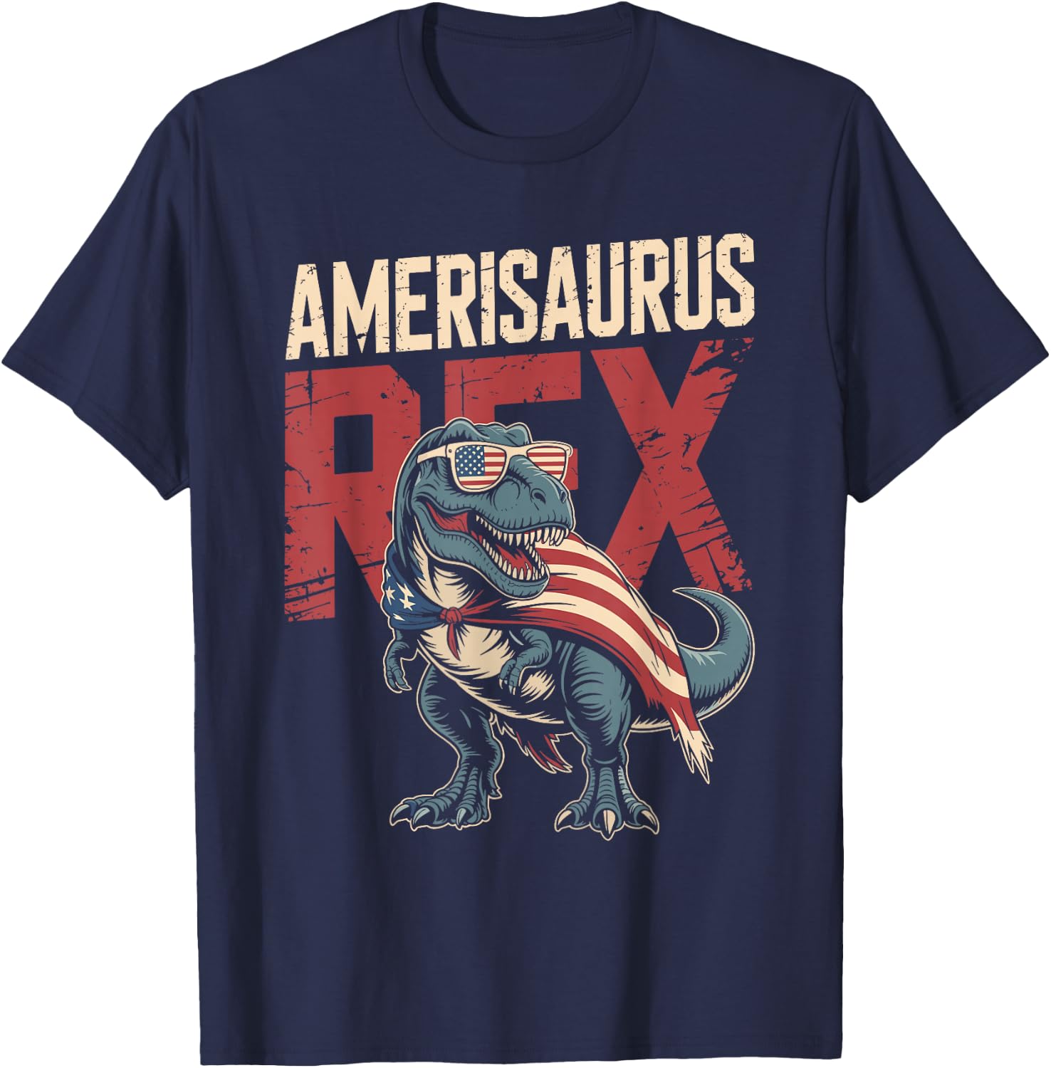 Funny 4th of July Dinosaur Amerisaurus Rex Boys Kids Youth T-Shirt - T-Shirt | Navy