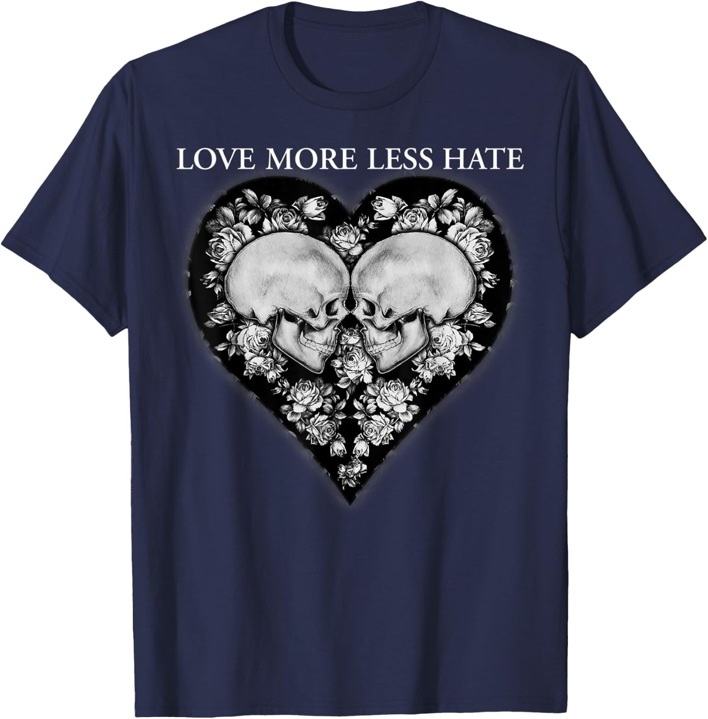 Love more Hate less_Vintage Skull and Rose T-Shirt - T-Shirt | Navy