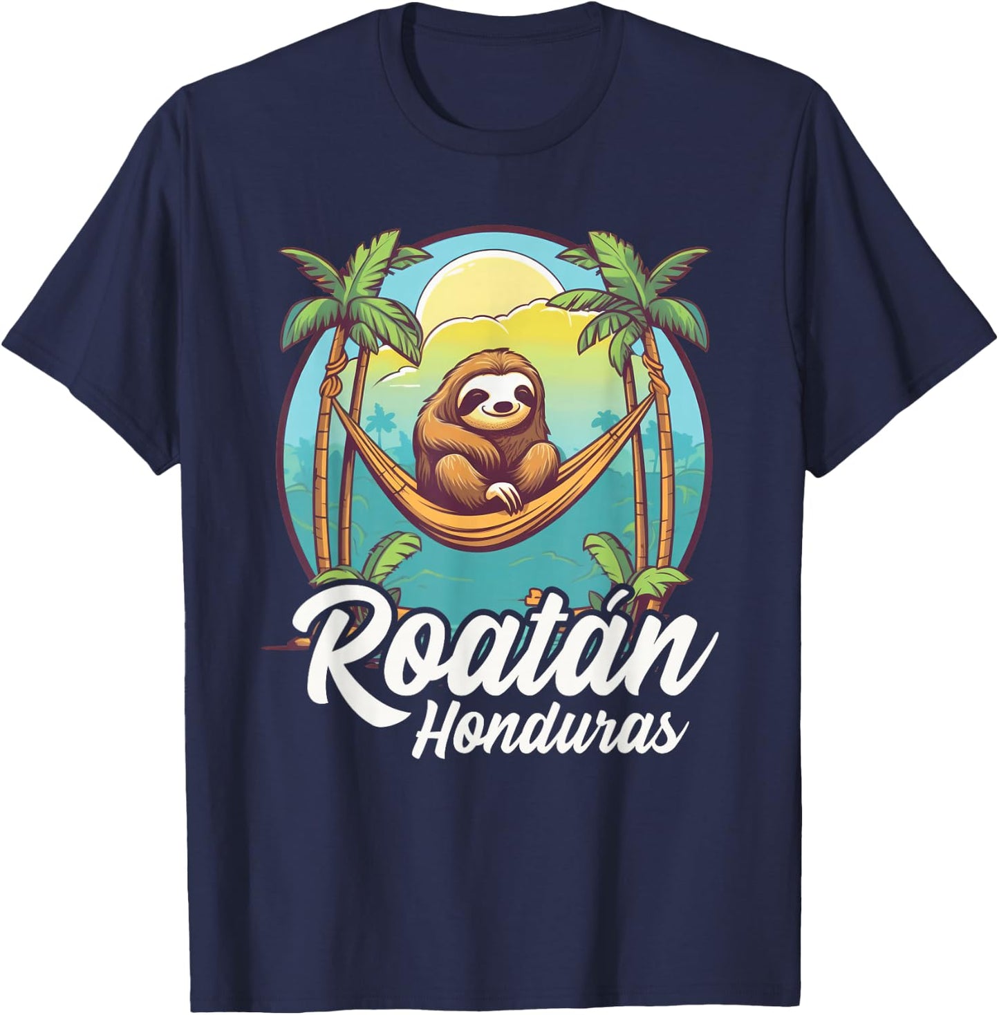 Roatan Sloth, Roatan Honduras Sloth, Roatan T-Shirt - T-Shirt | Navy