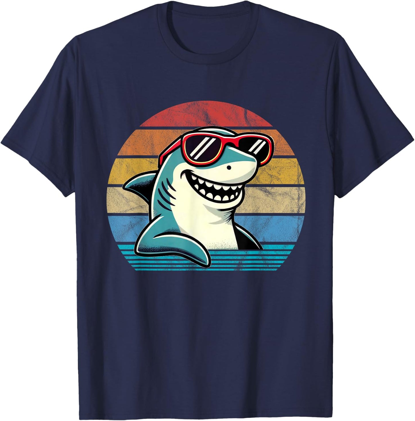 Cool Retro Shark in Sunglasses 70s 80s 90s Funny Shark T-Shirt - T-Shirt | Navy