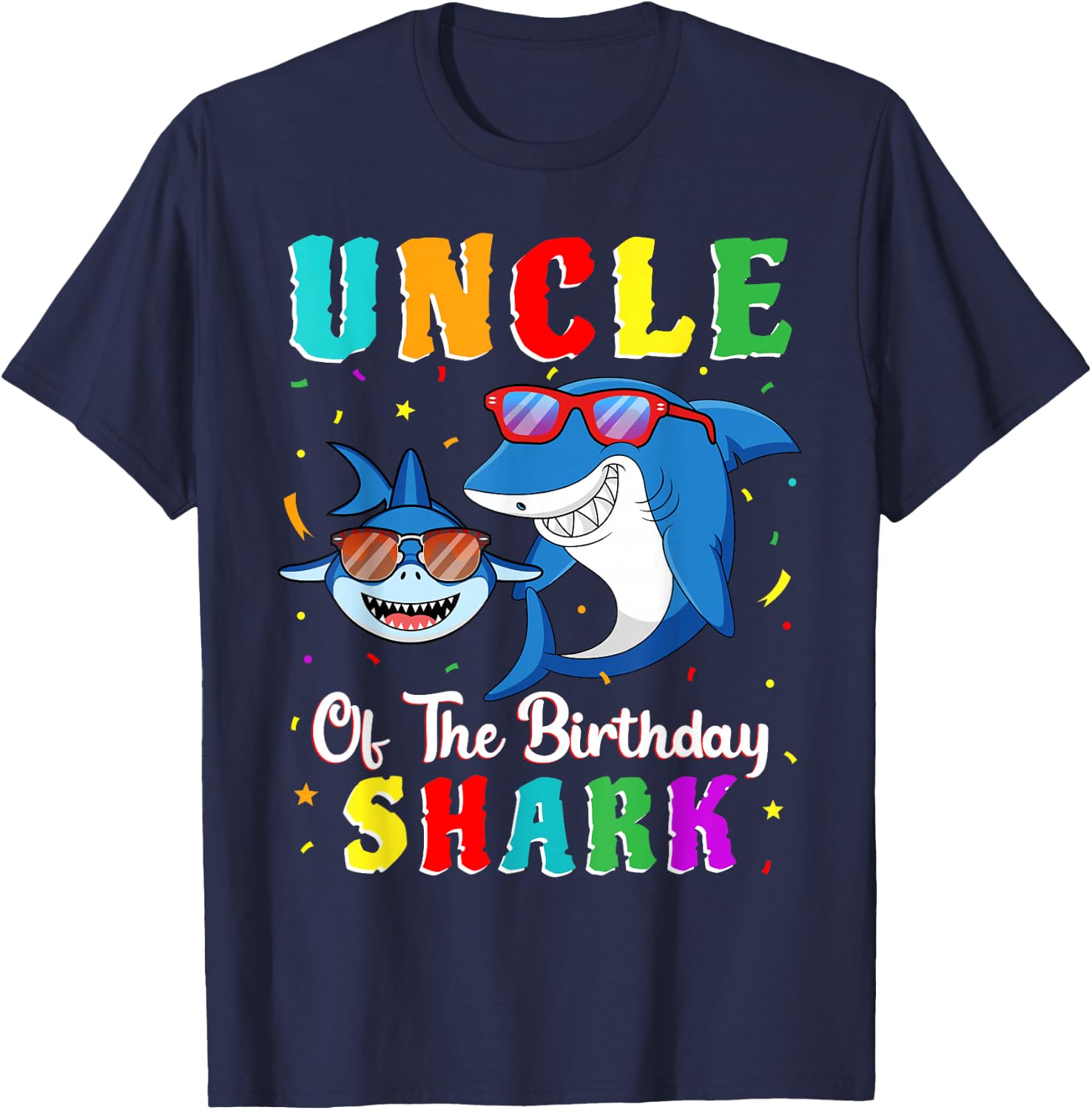 Uncle Of The Shark Birthday Family Matching Birthday Nephew T-Shirt - T-Shirt | Navy