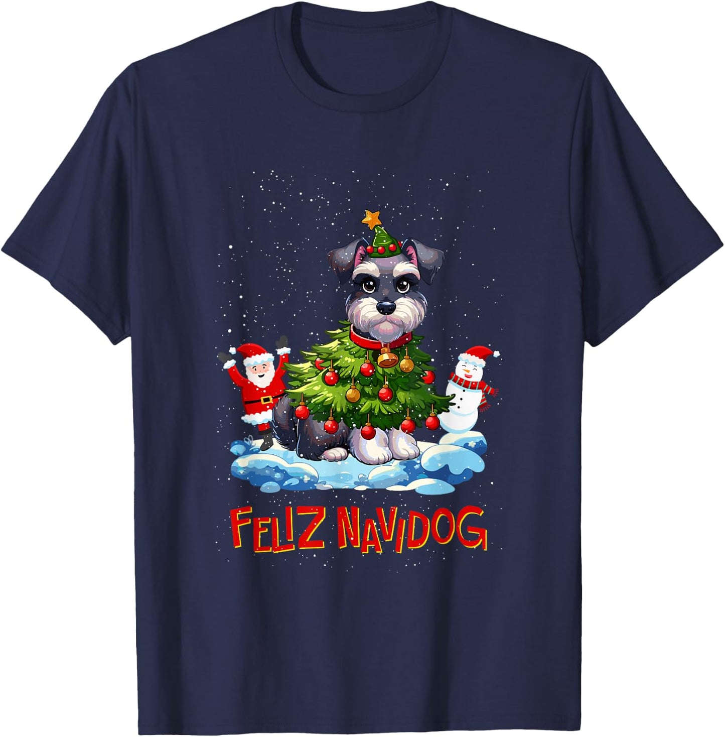 Miniature Schnauzer Merry Christmas Tree Lights Dog X-Mas T-Shirt - T-Shirt | Navy