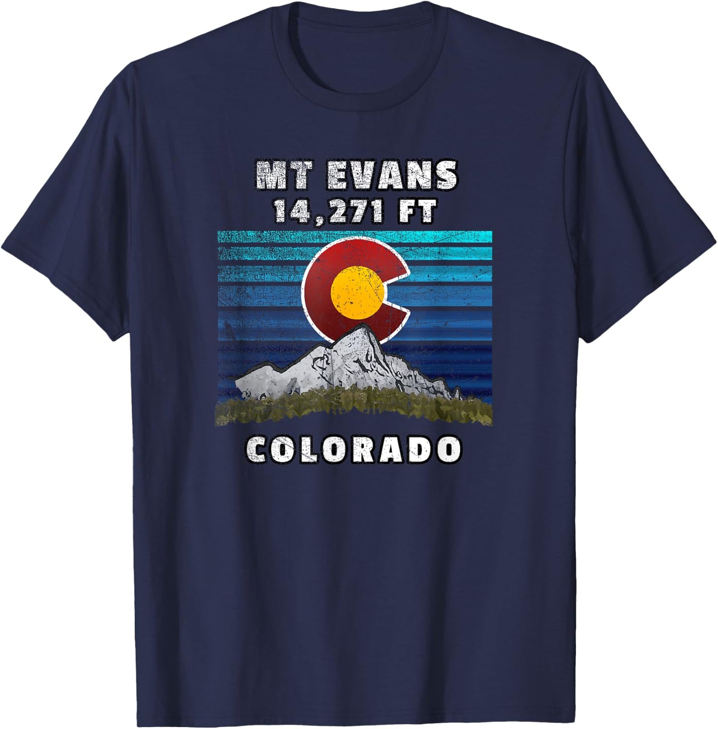 Mounts Evans Colorado Flag Themed Scene T-Shirt - T-Shirt | Navy