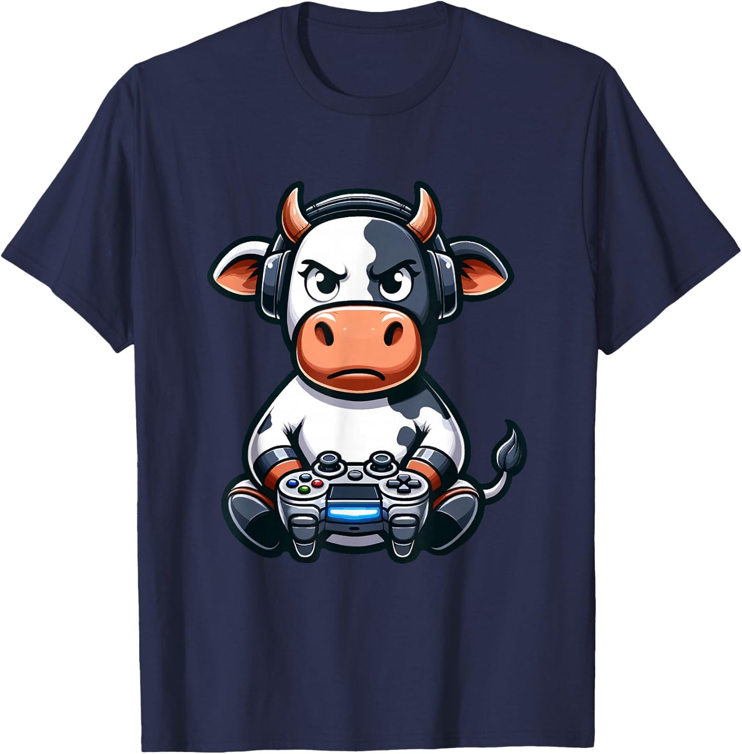 Funny Gamer Cow Video Games Boys Girls Kids T-Shirt - T-Shirt | Navy