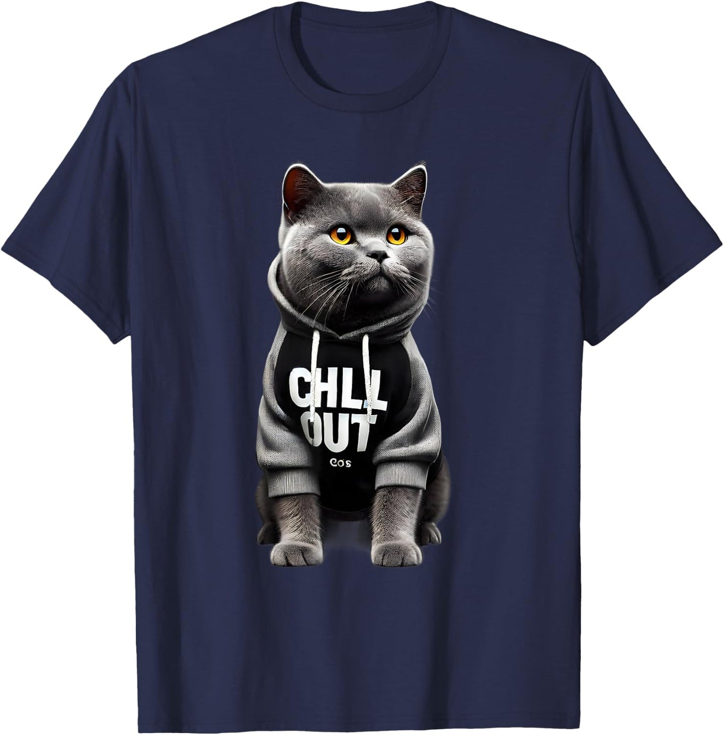 Funny Lazy British Shorthair Cat Chillin Relaxing Chill Out T-Shirt - T-Shirt | Navy