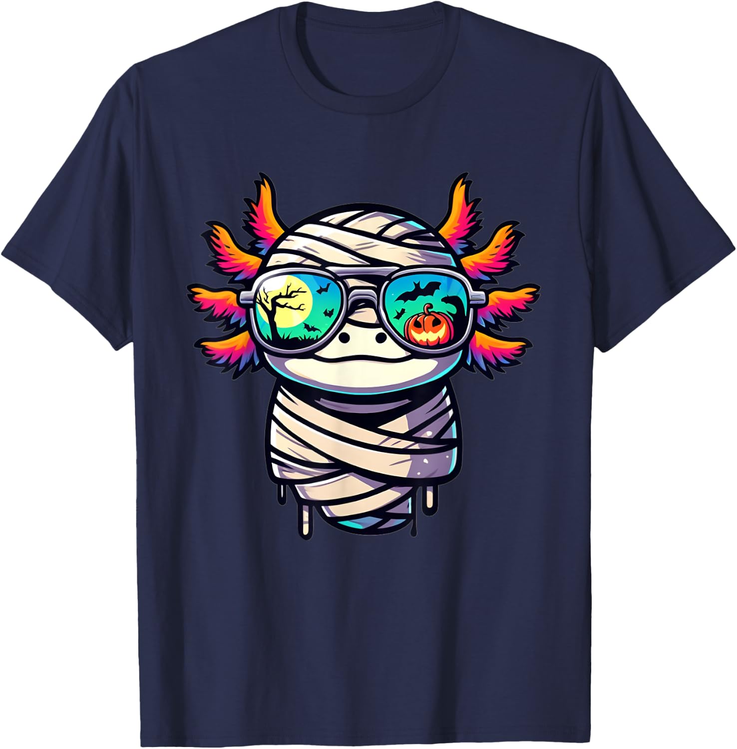 Halloween Axolotl Mummy Wrapped In Style T-Shirt - T-Shirt | Navy