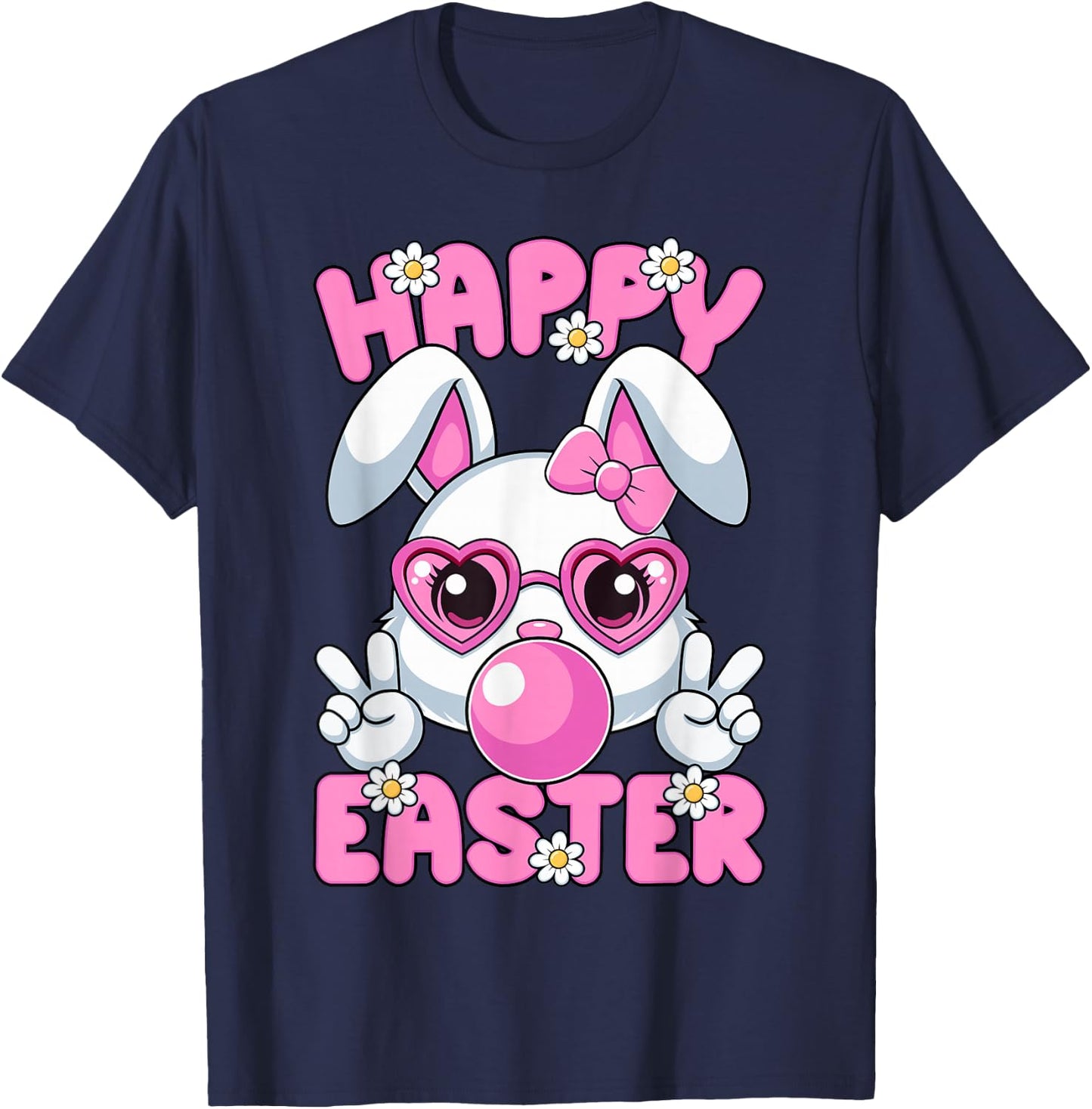 Happy Easter Bunny Face Glasses Easter Day Women Girls Kids T-Shirt - T-Shirt | Navy