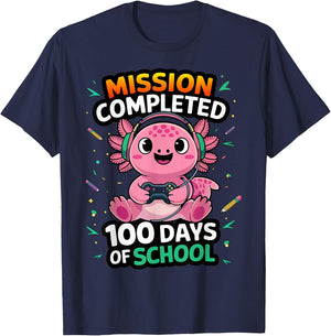100th Day Of School Gamer Axolotl 100 Days Of School Boys T-Shirt - T-Shirt | Navy