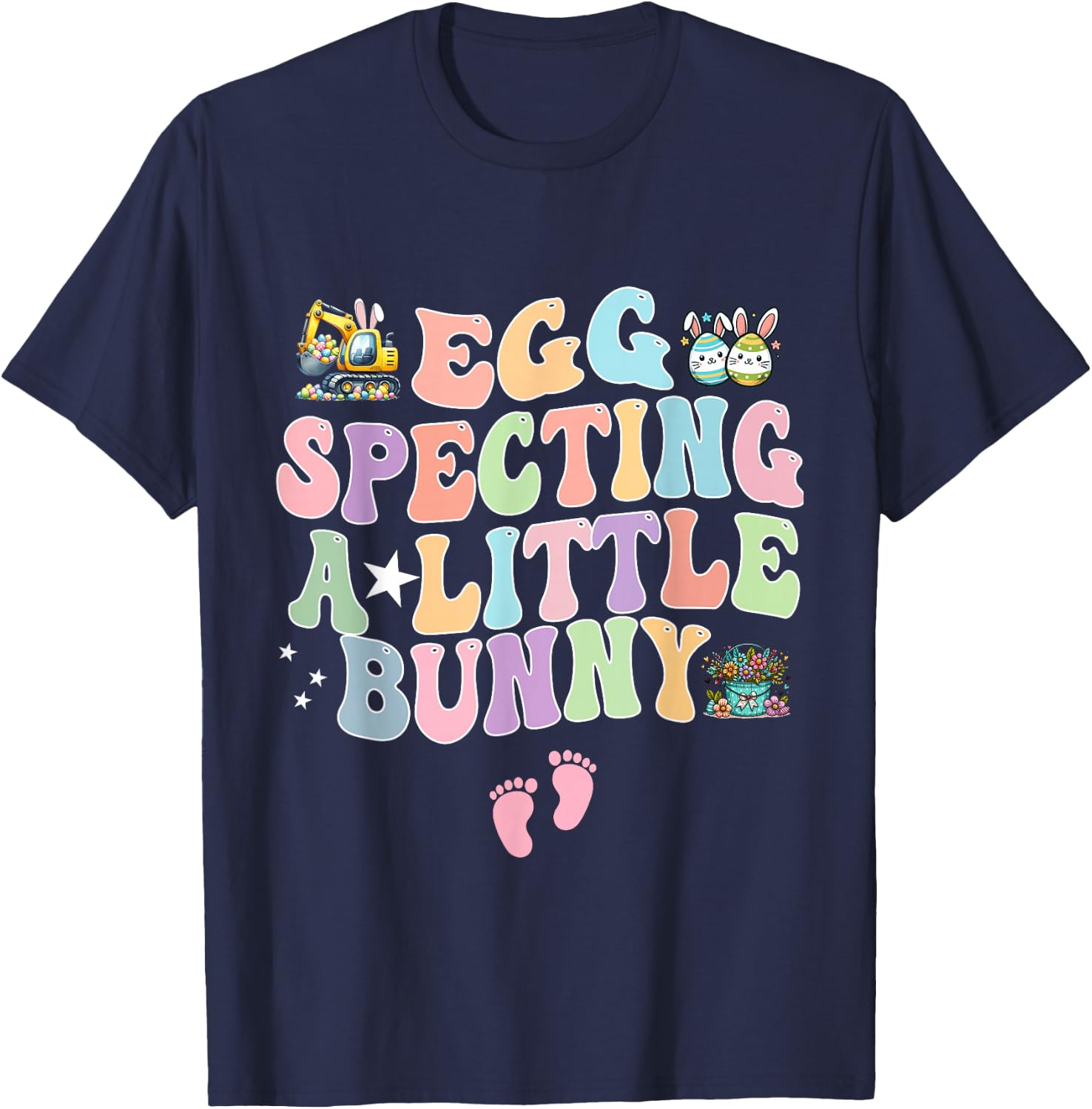 Retro Eggspecting Little Bunny Easter Pregnancy Announcement T-Shirt - T-Shirt | Navy