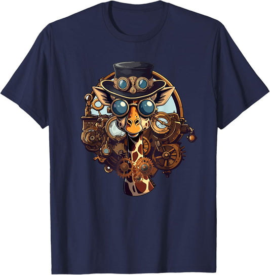 Steampunk Gear Giraffe Mechanical Animal Giraffe Lover T-Shirt - T-Shirt | Navy