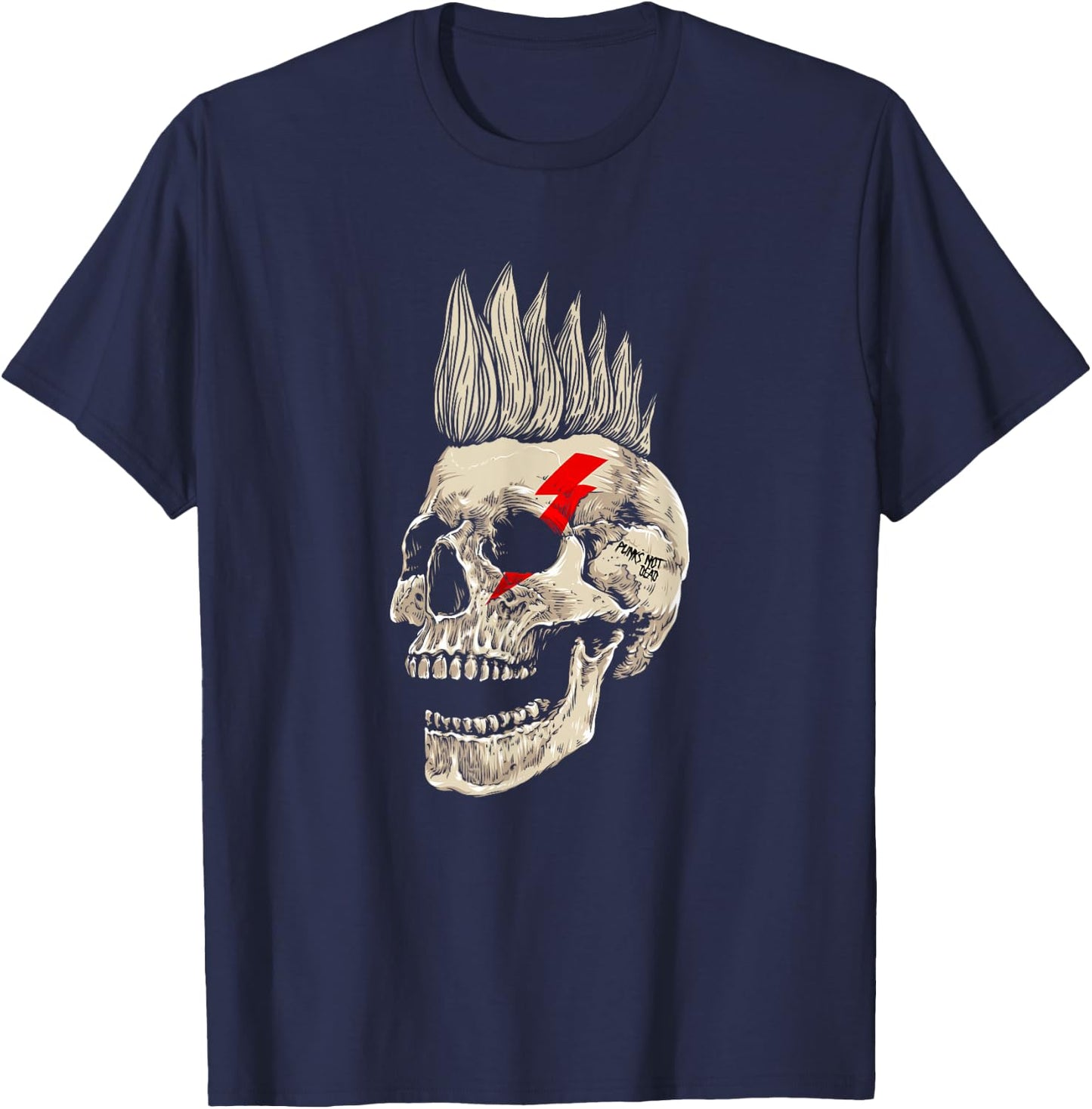 Skull Style Punk Rock with Mohawk Punk Not Dead , Black, S T-Shirt - T-Shirt | Navy