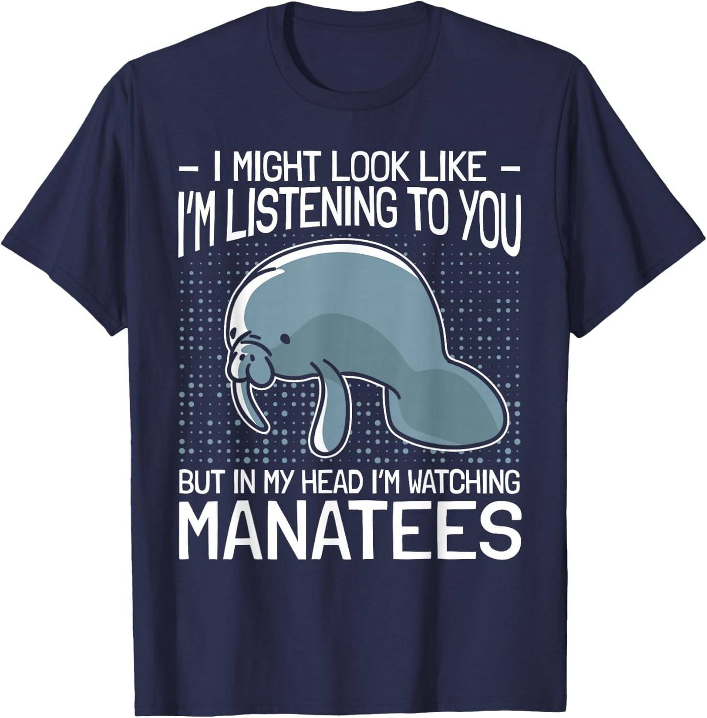 Manatee Gifts Sea Animal Lovers Manatees In My Head - Women's -Adults Black Short Sleeve Classic Fit Cotton 65% Polyester 35% - Small T-Shirt - T-Shirt | Navy