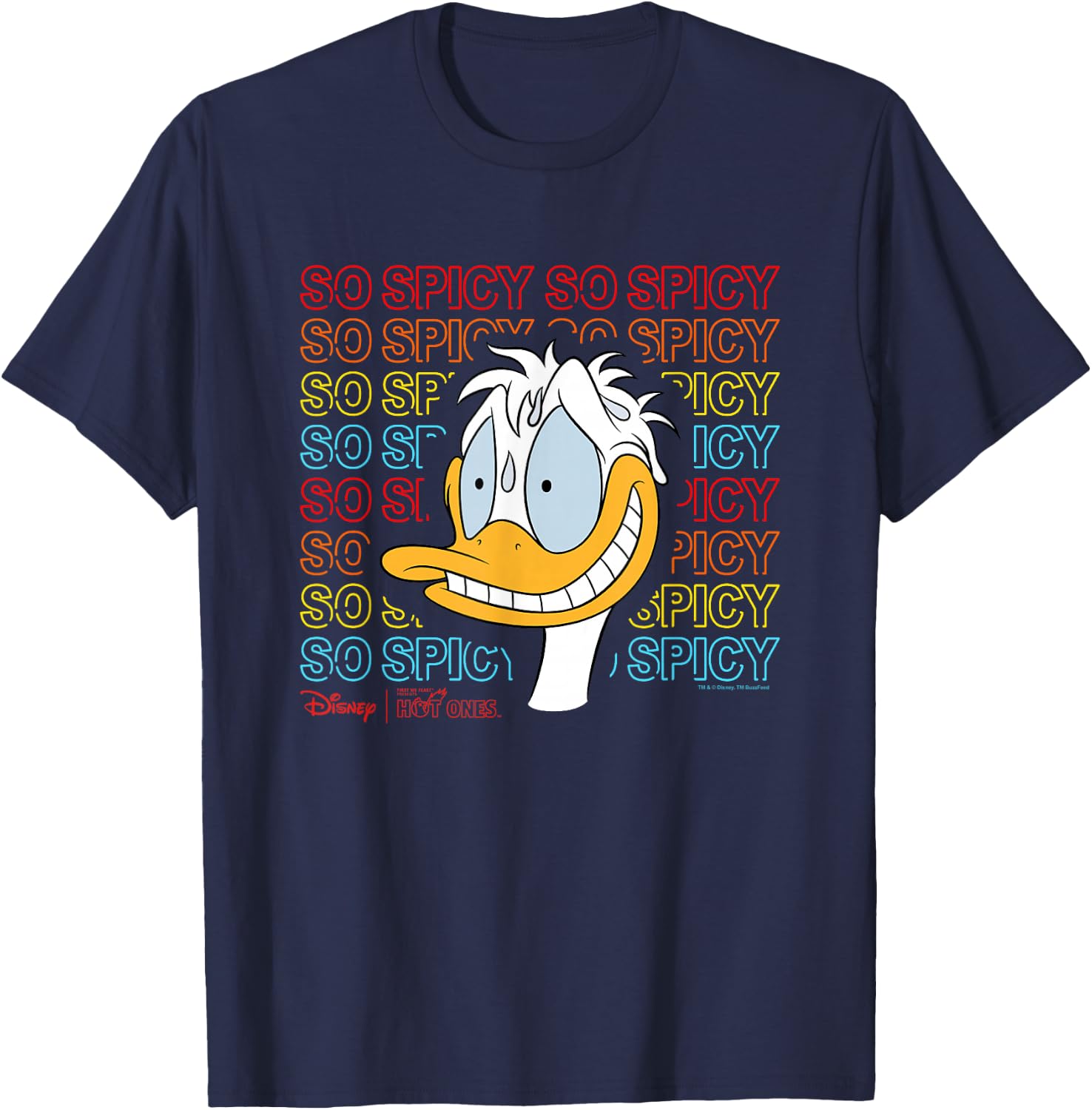 Disney Hot Ones Donald Duck So Spicy Repeating Text T-Shirt - T-Shirt | Navy