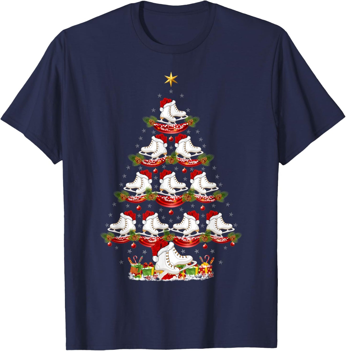 Ice Skating Sports Xmas Lighting Ice Skating Christmas Tree T-Shirt - T-Shirt | Navy