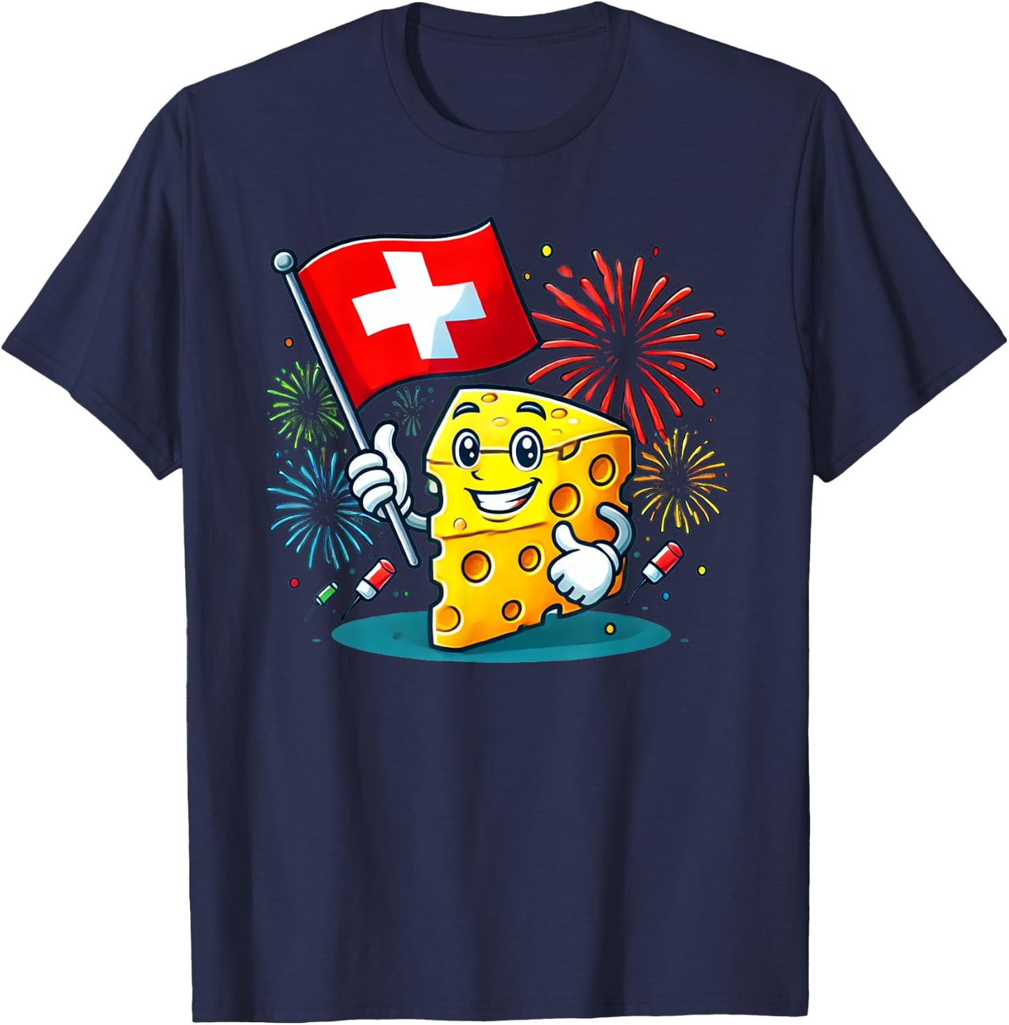 Beautiful Swiss Cheese Cartoon Switzerland National Day T-Shirt - T-Shirt | Navy