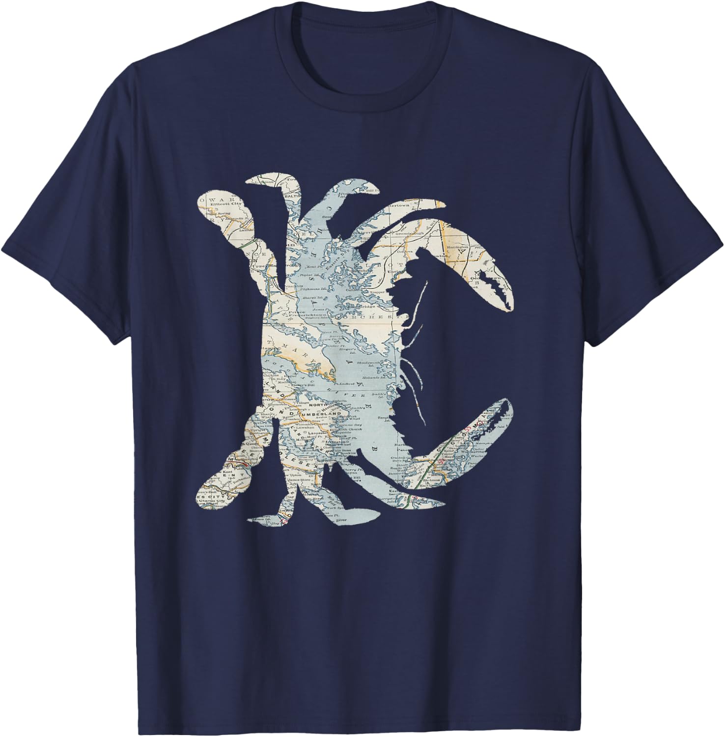 Chesapeake Bay Map Crab Silhouette T-Shirt - T-Shirt | Navy