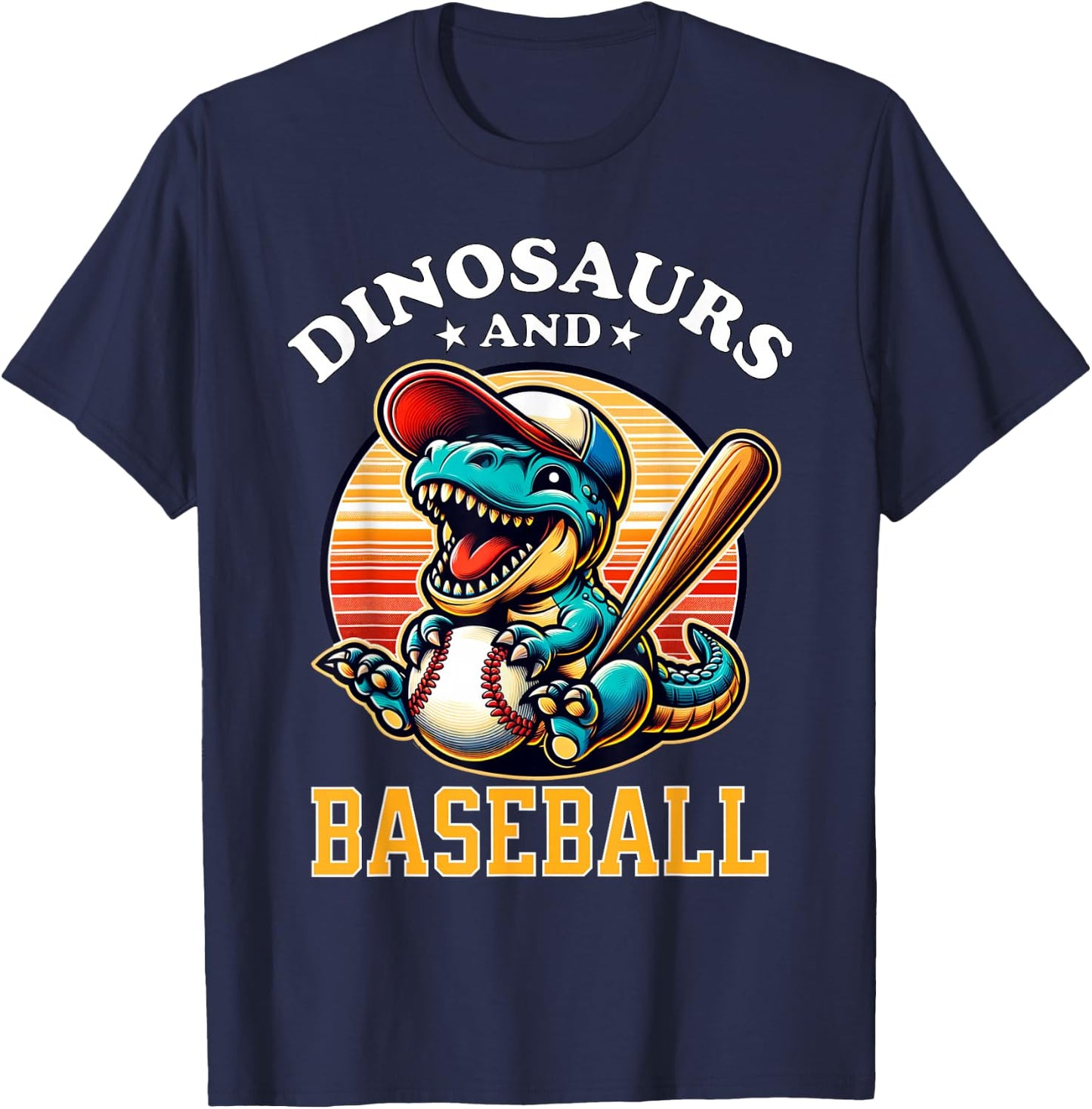 Baseball Dinosaur T Rex Baseball Player Kids Boys Girls T-Shirt - T-Shirt | Navy