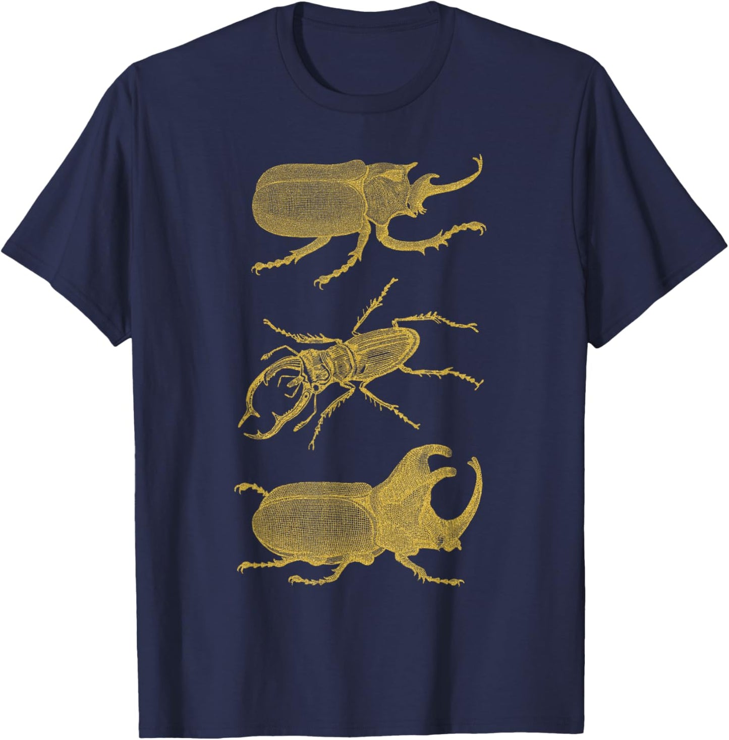 Vintage Beetles Stag Rhinoceros Gold Insect Bug T Shirt T-Shirt - T-Shirt | Navy