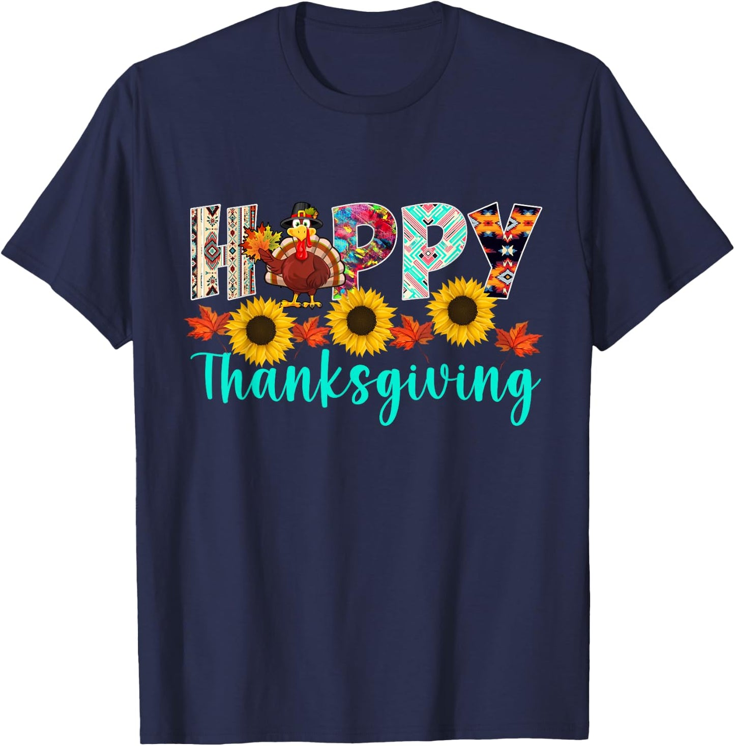 Happy Thanksgiving Day Shirts -Adults Thanksgiving Graphic Black Small T-Shirt - T-Shirt | Navy