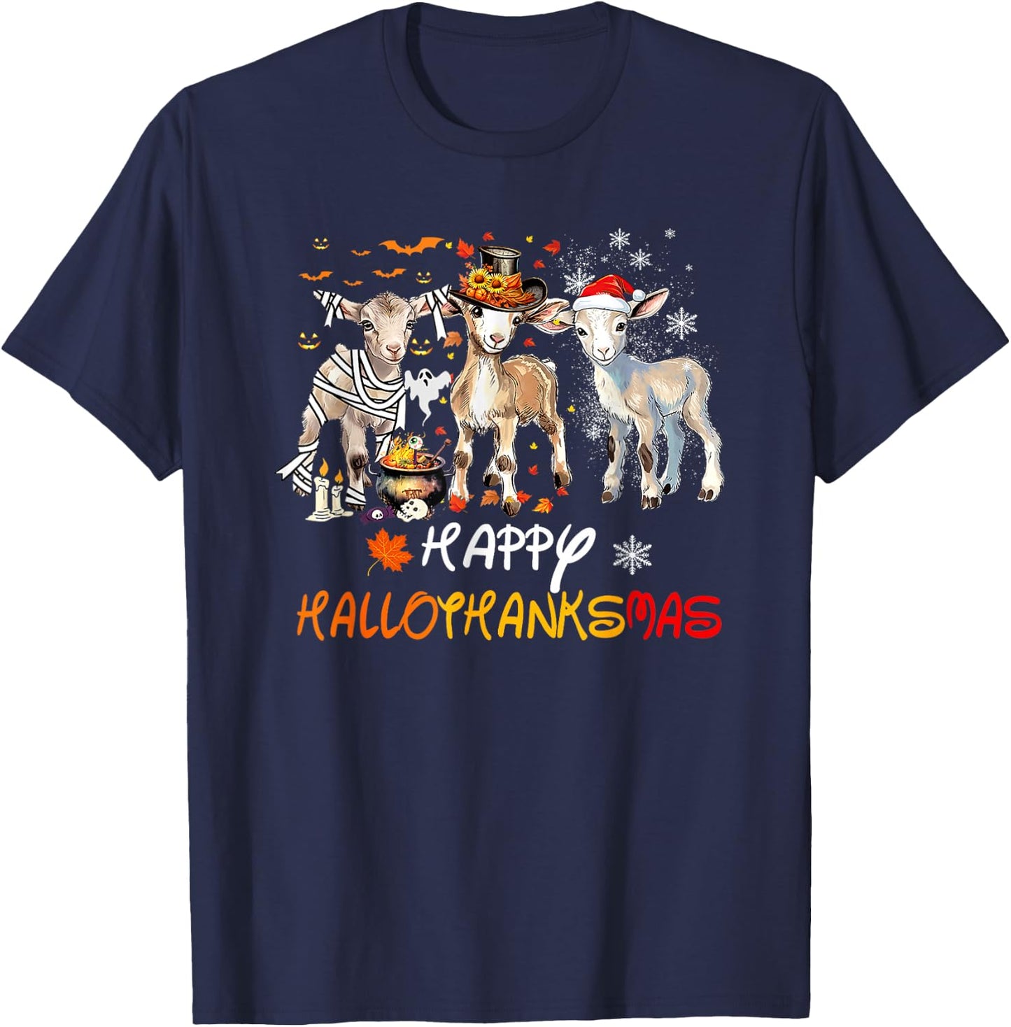 Happy Hallothanksmas Goats T-Shirt - T-Shirt | Navy
