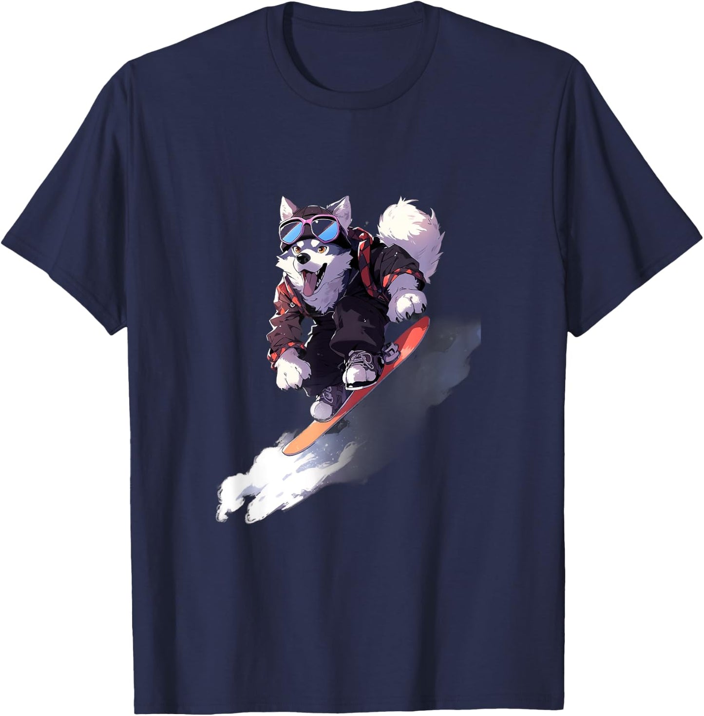 Siberian Husky Snowboard Snowboarder Dog Snowboarding Winter T-Shirt - T-Shirt | Navy