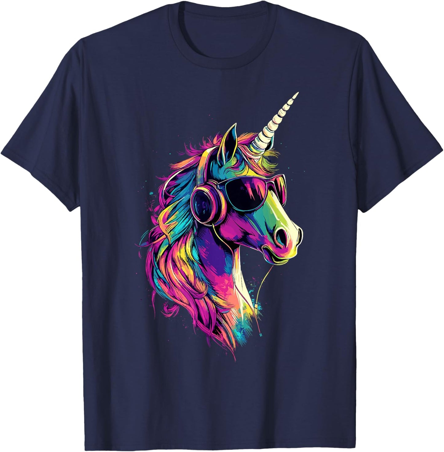 Unicorn Colourful Rainbow Rider Horses Riding Unicorns , black T-Shirt - T-Shirt | Navy