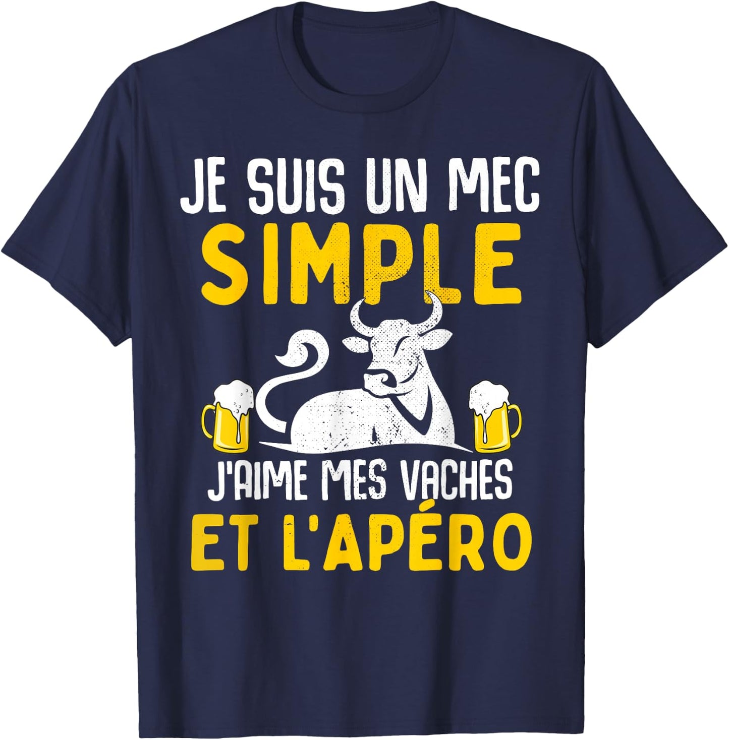 I am a simple guy I love my cows aperitif humour cow , Black, S T-Shirt - T-Shirt | Navy