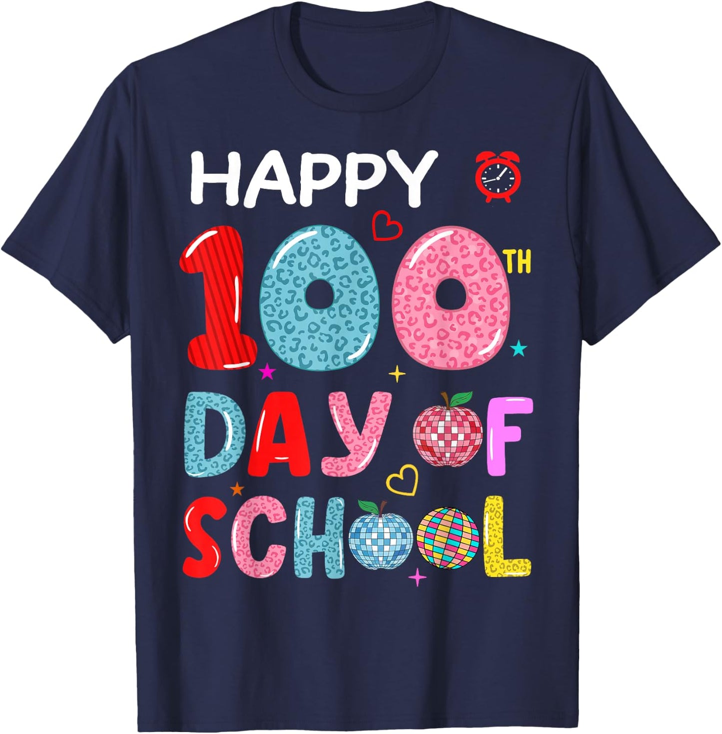 happy 100th Day Of school leopard 100 Days school girl boys T-Shirt - T-Shirt | Navy