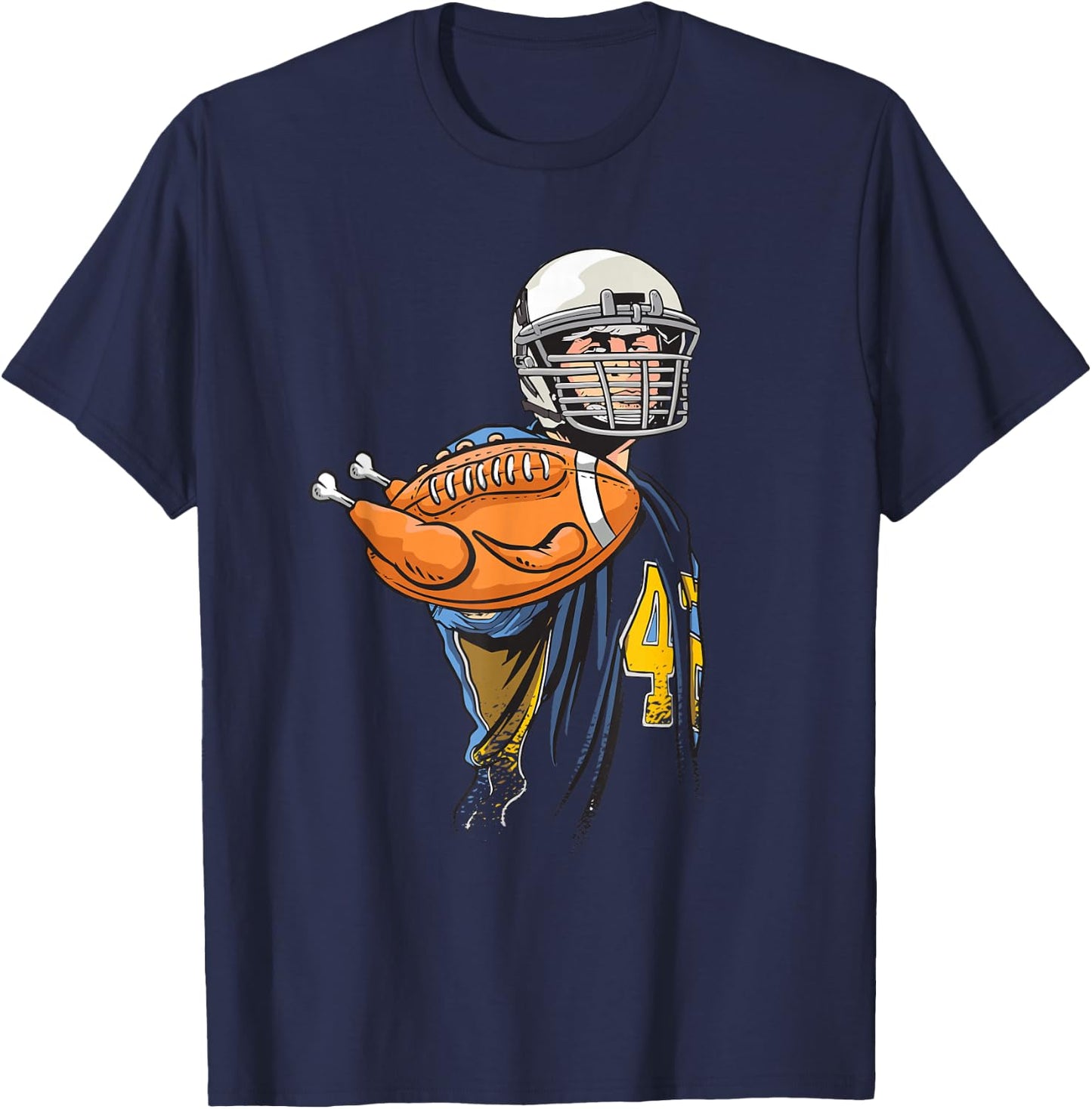 Thanksgiving Football Player Turkey - Thanksgiving Football T-Shirt - T-Shirt | Navy