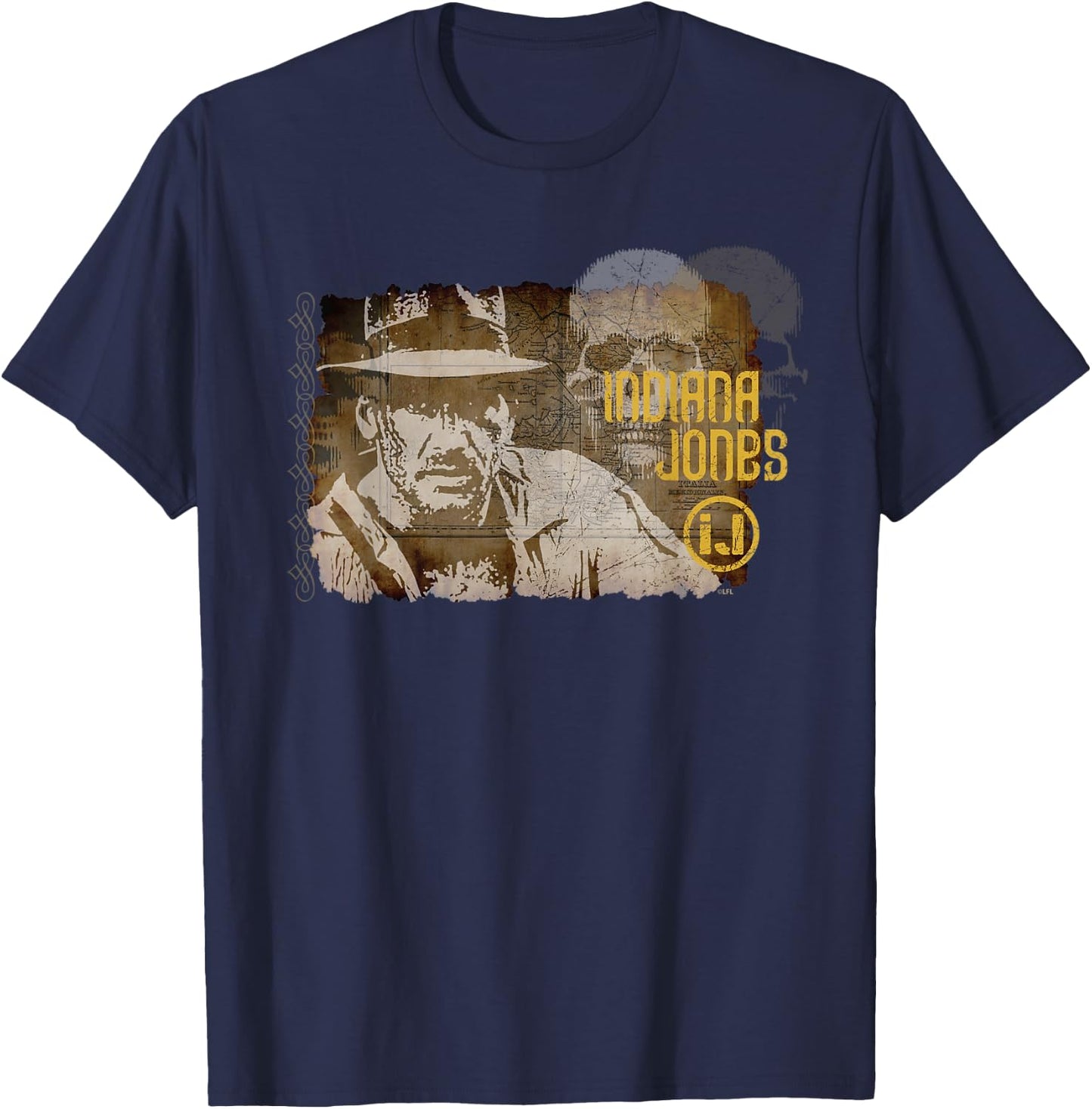 Lucasfilm Indiana Jones Vintage Map and Skull T-Shirt - T-Shirt | Navy