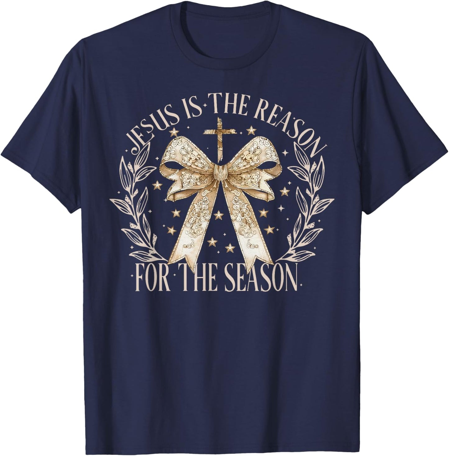 Jesus Is The Reason For The Season Christmas Coquette Bow T-Shirt - T-Shirt | Navy
