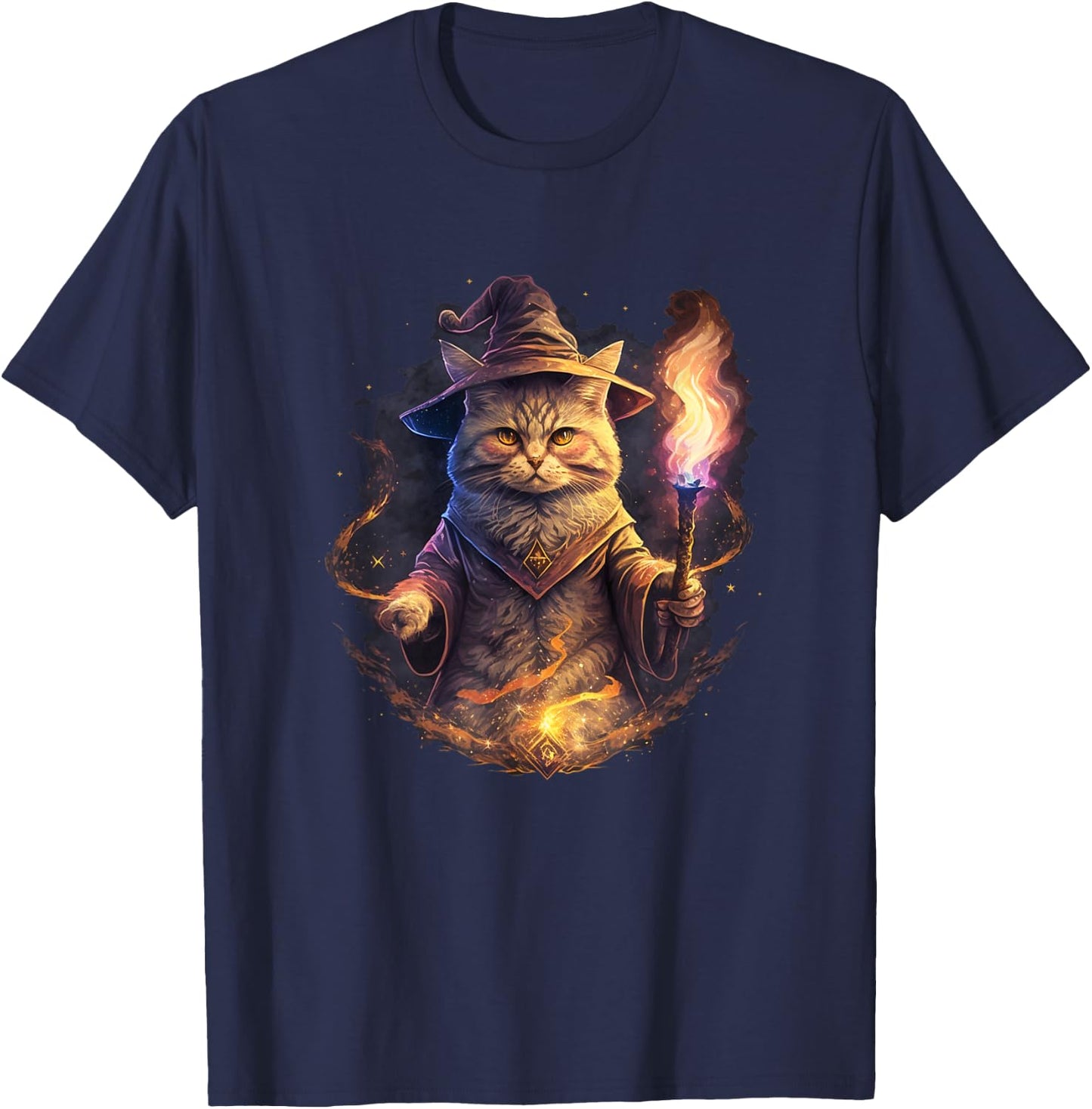 Magical Wizard Cat Fantasy Kitten T-Shirt - T-Shirt | Navy