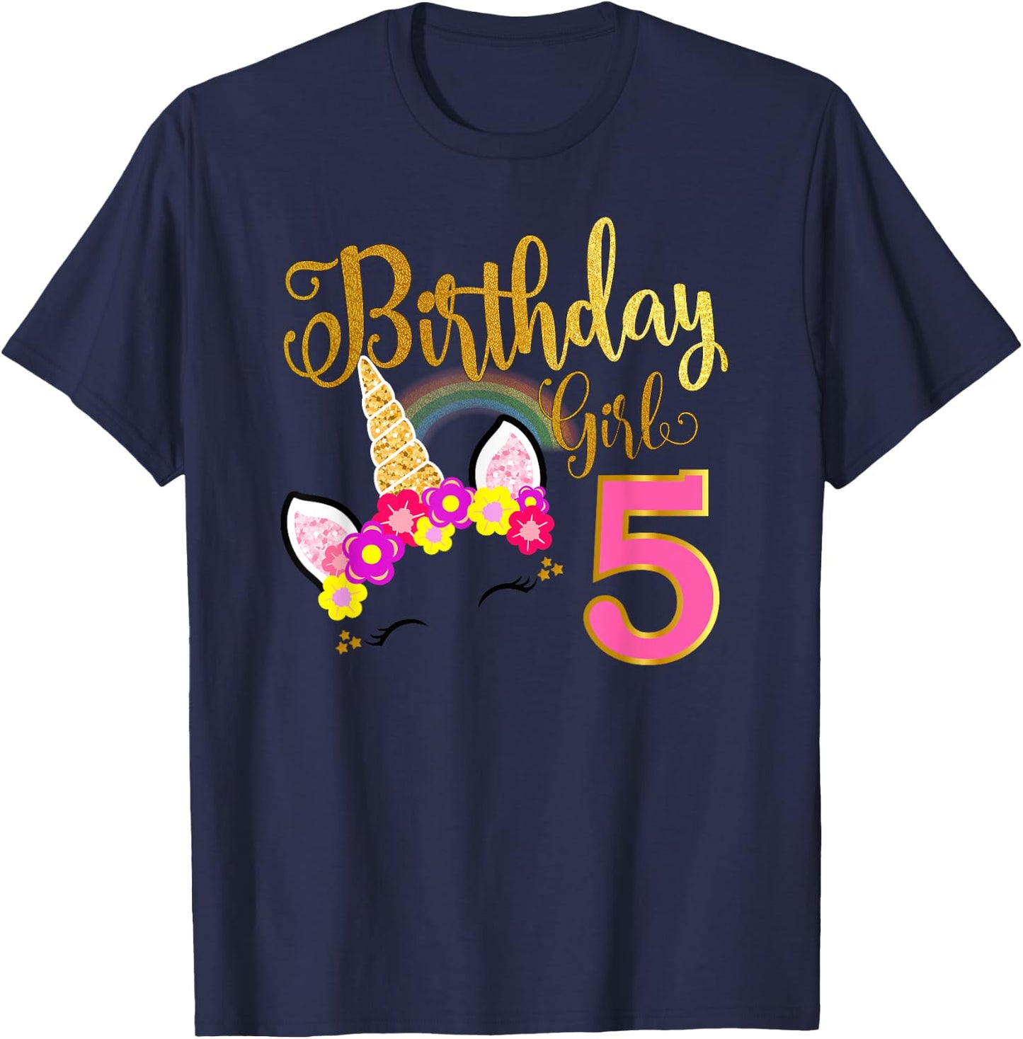 I'm 5th the Birthday for Girl Unicorn 5 year old Birthday T-Shirt - T-Shirt | Navy
