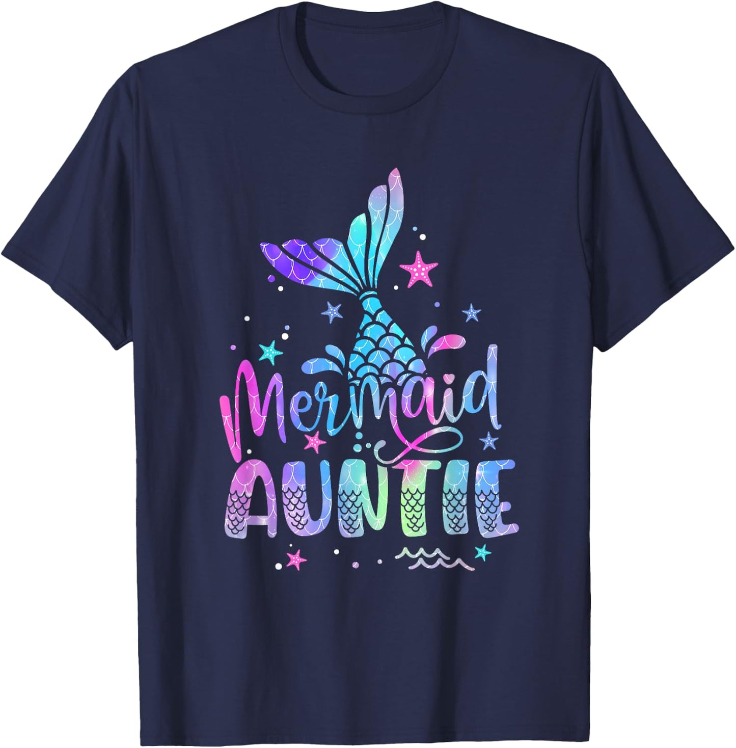 Mermaid Auntie Funny Women Family Matching 1st Birthday T-Shirt - T-Shirt | Navy