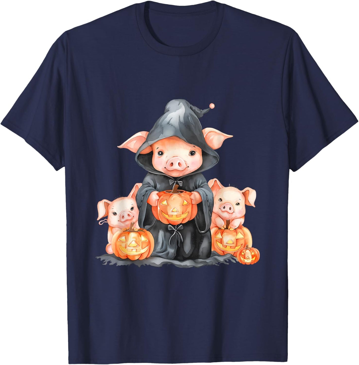 Halloween Pig Witchcraft Ghost Scary Pumpkin Trick Or Treat T-Shirt - T-Shirt | Navy