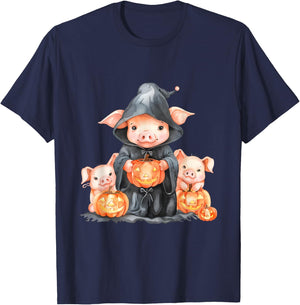 Halloween Pig Witchcraft Ghost Scary Pumpkin Trick Or Treat T-Shirt - T-Shirt | Navy