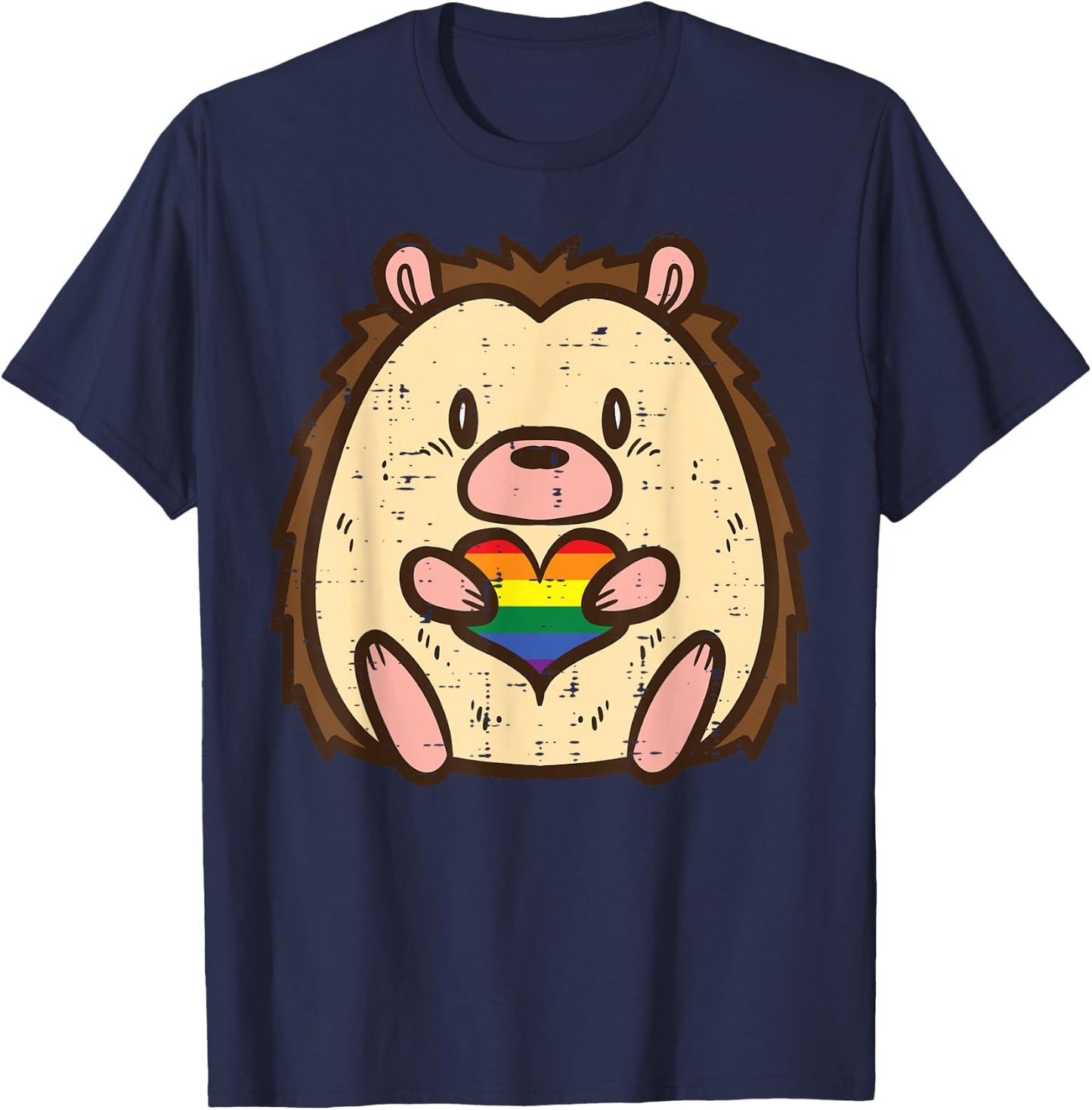 Gay Pride Hedgehog Heart Rainbow Flag Lgbtq Men Women Kids T-Shirt - T-Shirt | Navy