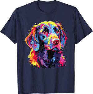 Watercolor Colorful Flat Coated Retriever Dog Men Women Girls Kids T-Shirt - T-Shirt | Navy