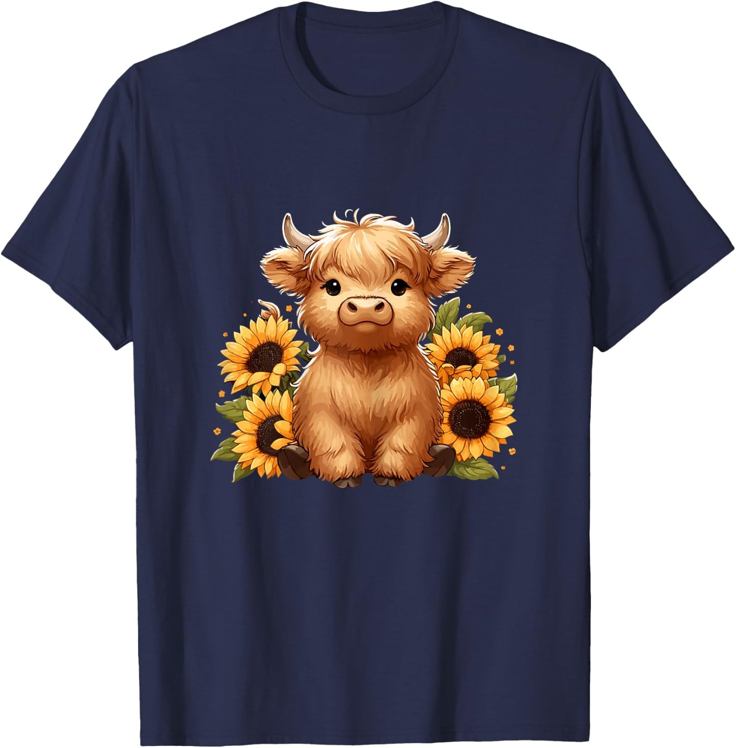 Sunflower Highland Cow Farm T-Shirt - T-Shirt | Navy