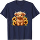 Sunflower Highland Cow Farm T-Shirt - T-Shirt | Navy
