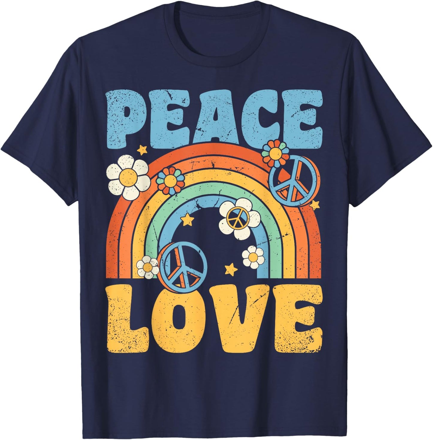 Peace Love 60's 70's 80's Party Outfit Groovy Hippie Costume , black T-Shirt - T-Shirt | Navy