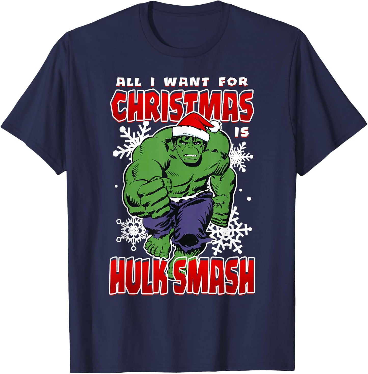 Marvel Comics Classic All I Want For Christmas Is Hulk Smash T-Shirt - T-Shirt | Navy